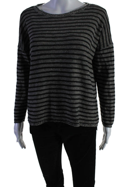 Eileen Fisher Womens Wool Long Sleeve Knit Striped Sweater Black Size S