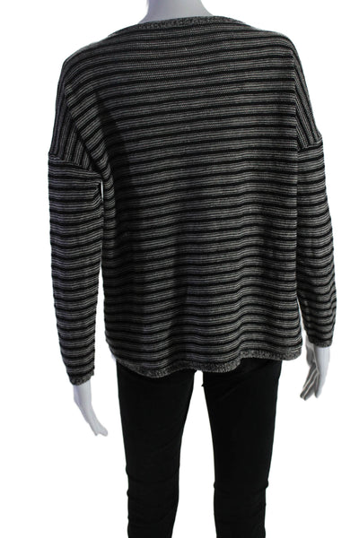 Eileen Fisher Womens Wool Long Sleeve Knit Striped Sweater Black Size S