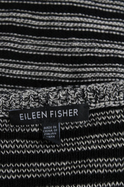 Eileen Fisher Womens Wool Long Sleeve Knit Striped Sweater Black Size S