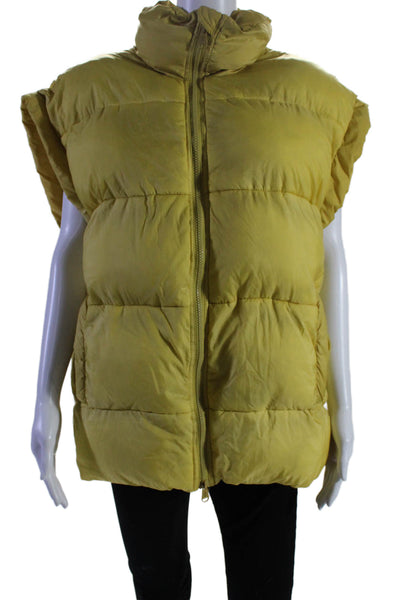 FP Movement Womens Quilted Textured Sleeveless Full Zip Puffer Vest Yellow Size