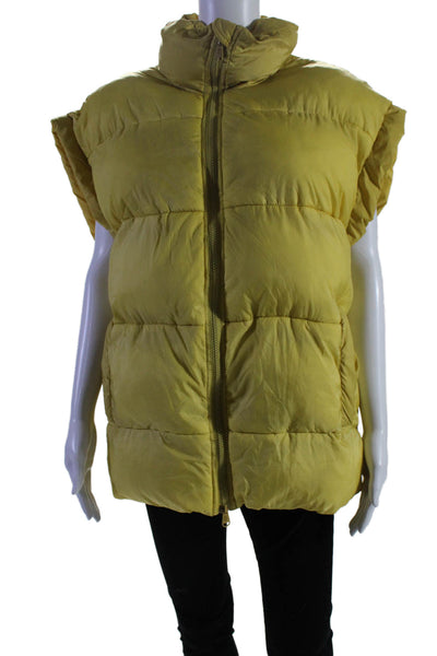 FP Movement Womens Quilted Textured Sleeveless Full Zip Puffer Vest Yellow Size