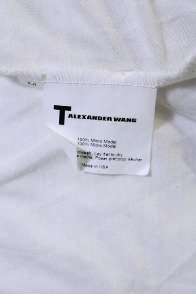 T Alexander Wang Womens Round Neck Long Sleeves Pocket Basic T-Shirt Whit Size M