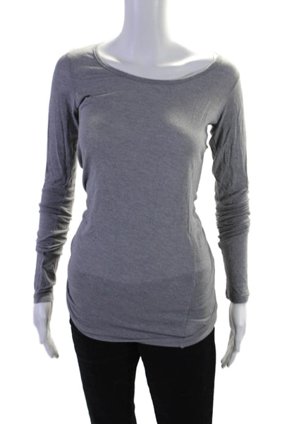 Vince Women's Scoop Neck Long Sleeves Basic T-Shirt Heather Gray Size S