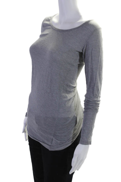 Vince Women's Scoop Neck Long Sleeves Basic T-Shirt Heather Gray Size S