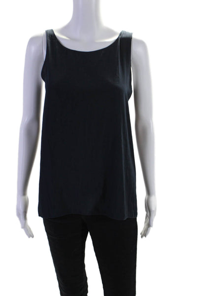 Ramy Brook Women's V-Neck Sleeveless Open Front Silk Blouse Navy Blue Size XS