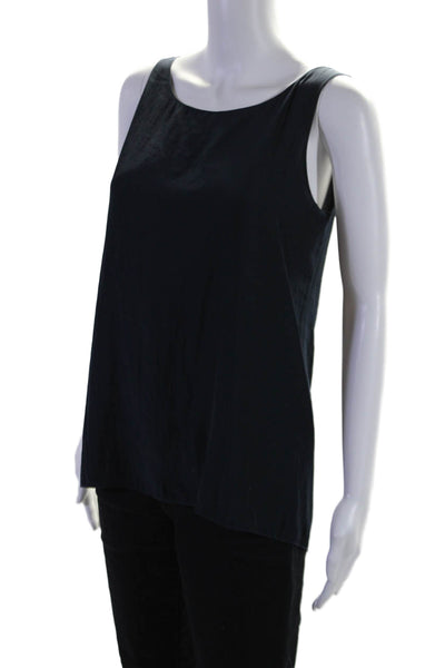 Ramy Brook Women's V-Neck Sleeveless Open Front Silk Blouse Navy Blue Size XS