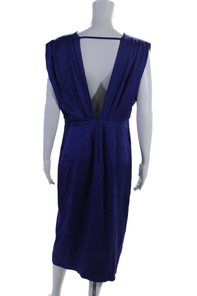 Reiss Womens V-Neck Back Cut-Out Sleeveless Pleated Zipped Gown Blue Size 10