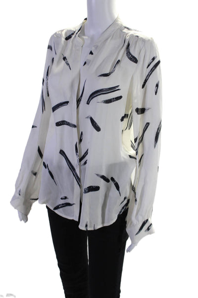 Joie Womens Silk Abstract Striped Print Buttoned Cuff Sleeve Blouse White Size M