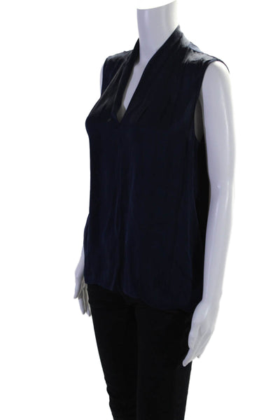 Elie Tahari Womens Silk V-Neck Sleeveless High Low Blouse Tank Top Navy Size M