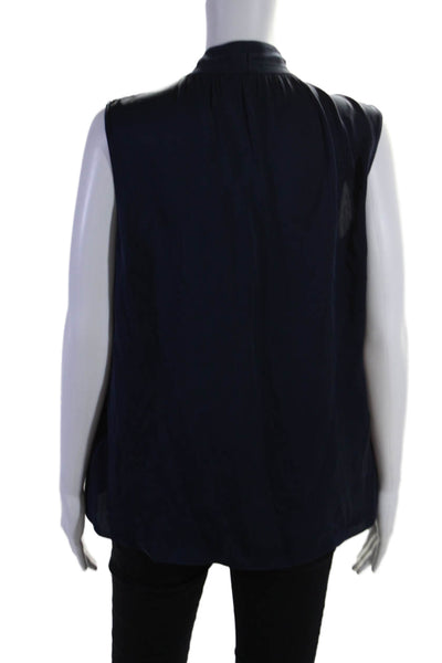 Elie Tahari Womens Silk V-Neck Sleeveless High Low Blouse Tank Top Navy Size M