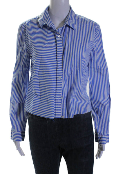 J. Mclaughlin Women's Long Sleeves Button Down Blue White Striped Shirt Size L