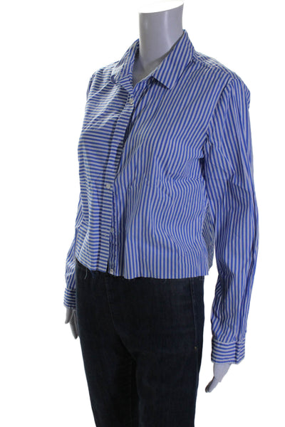 J. Mclaughlin Women's Long Sleeves Button Down Blue White Striped Shirt Size L