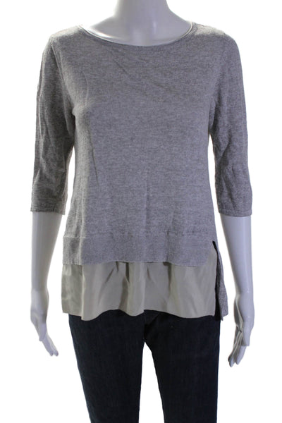 Eileen Fisher Womens Cotton Long Sleeve Layered Pullover Sweater Gray Size PM