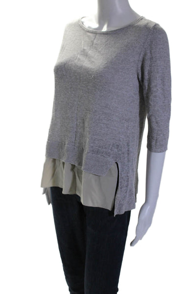 Eileen Fisher Womens Cotton Long Sleeve Layered Pullover Sweater Gray Size PM