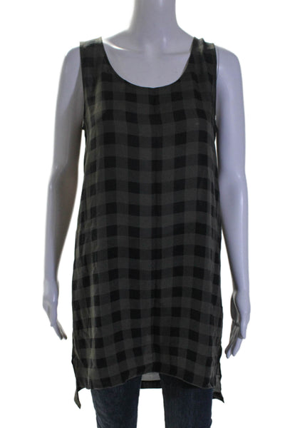 Eileen Fisher Womens Silk Sleeveless Checker Printed Blouse Brown Size S