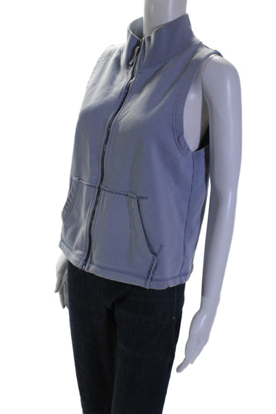 Eileen Fisher Womens Organic Cotton Mock Neck Zip Sweater Vest Blue Size M