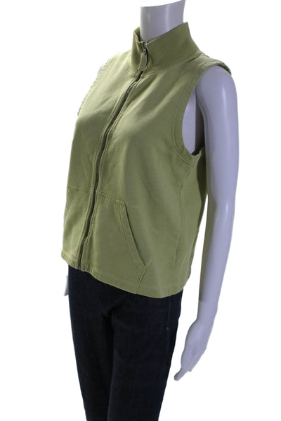 Eileen Fisher Womens Mock Neck Sleeveless Lined Zip Sweater Green Size M