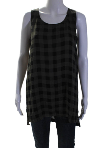 Eileen Fisher Womens Silk Sleeveless Round Neck Checkered Blouse Brown Size M