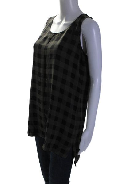 Eileen Fisher Womens Silk Sleeveless Round Neck Checkered Blouse Brown Size M