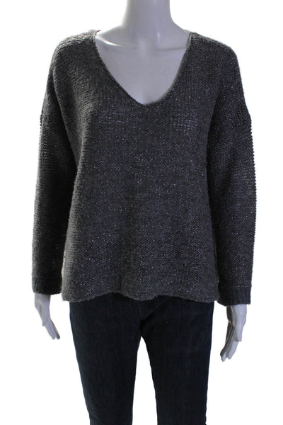 Eileen Fisher Womens Long Sleeve V-neck Sparkly Knit Sweater Gray Size M