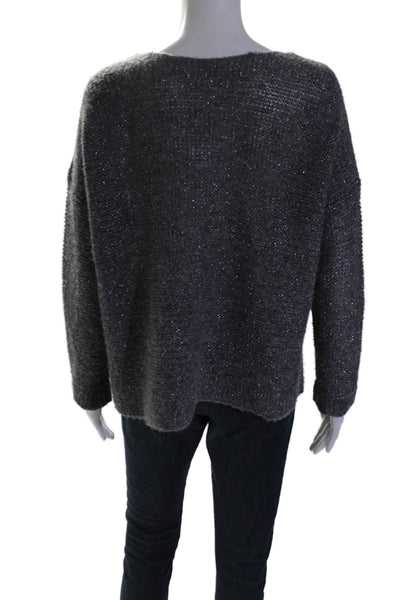 Eileen Fisher Womens Long Sleeve V-neck Sparkly Knit Sweater Gray Size M