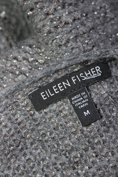 Eileen Fisher Womens Long Sleeve V-neck Sparkly Knit Sweater Gray Size M