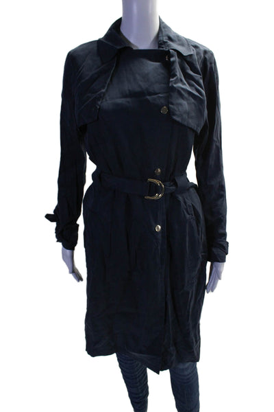 French Connection Womens Button Down Belted Trench Coat Navy Blue Size 4