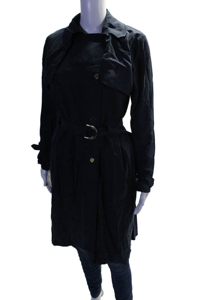 French Connection Womens Button Down Belted Trench Coat Navy Blue Size 4