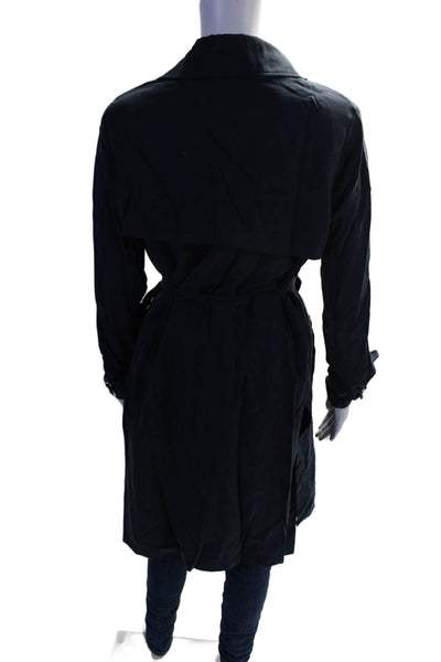 French Connection Womens Button Down Belted Trench Coat Navy Blue Size 4