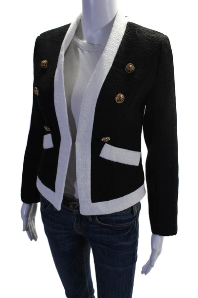 Central Park West Womens Two-Toned Open Front Blazer Jacket Black Size XS