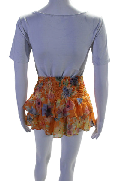 Amanda Uprichard Womens Floral Print Ruched Mini Skirt Orange Size XS