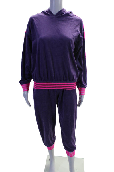 Vanita Rosa Womens Striped Pullover Hoodie + Sweatpants Set Purple Size S