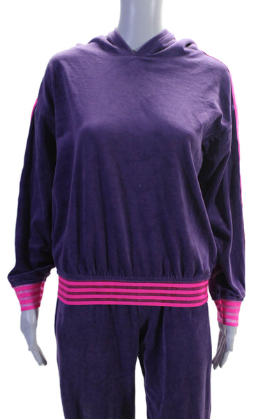 Vanita Rosa Womens Striped Pullover Hoodie + Sweatpants Set Purple Size S