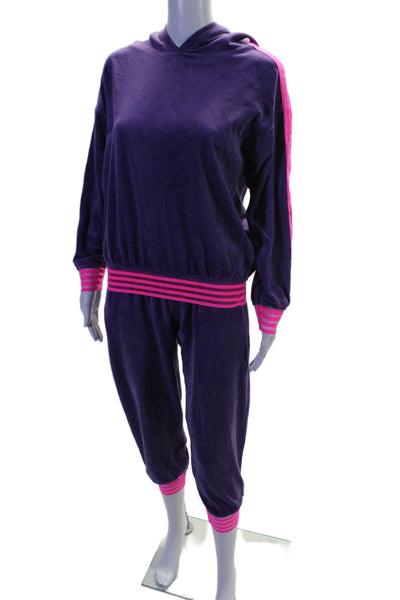 Vanita Rosa Womens Striped Pullover Hoodie + Sweatpants Set Purple Size S