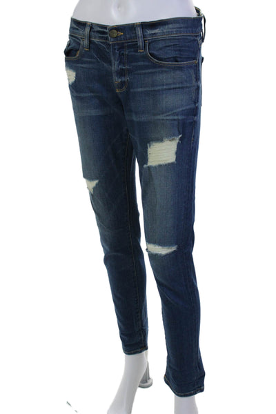 Frame Denim Womens Le Garcon Ripped Skinny Leg Jeans Blue Cotton Size 25