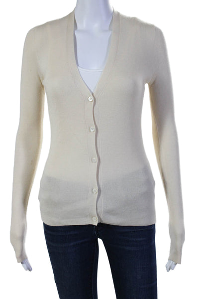 Prada Womens Button Front Long Sleeve V Neck Cardigan Sweater White Size IT 40