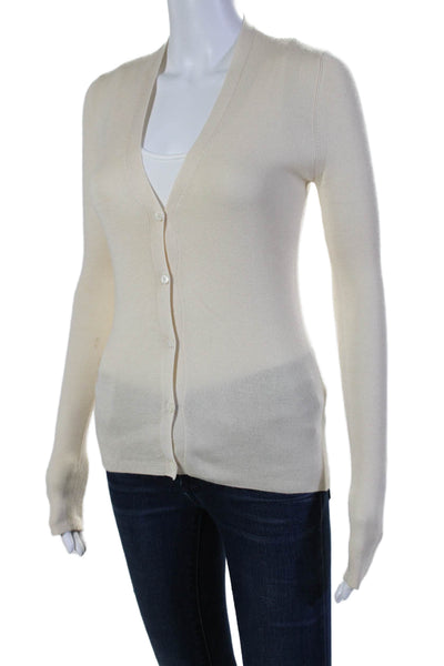 Prada Womens Button Front Long Sleeve V Neck Cardigan Sweater White Size IT 40