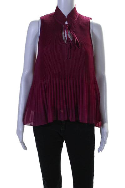 Derek Lam 10 Crosby Womens Sleeveless Keyhole Pleated Top Magenta Size 6