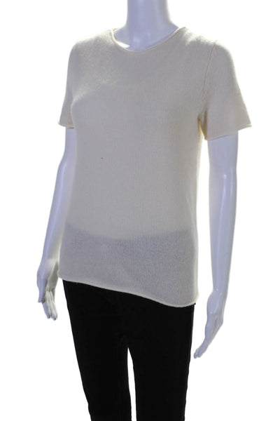 Theory Womens Short Sleeve Crew Neck Cashmere Knit Tee Shirt White Size Small