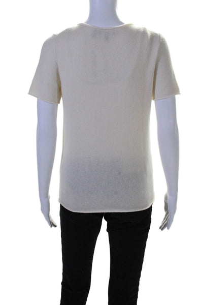 Theory Womens Short Sleeve Crew Neck Cashmere Knit Tee Shirt White Size Small