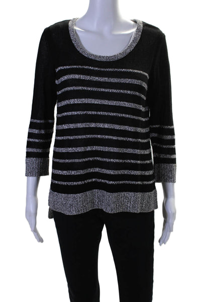 Rag & Bone Womens 3/4 Sleeve Scoop Neck Striped Sweater Black White Size Small