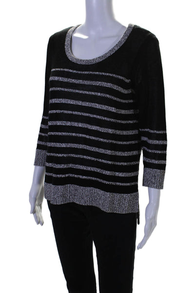 Rag & Bone Womens 3/4 Sleeve Scoop Neck Striped Sweater Black White Size Small