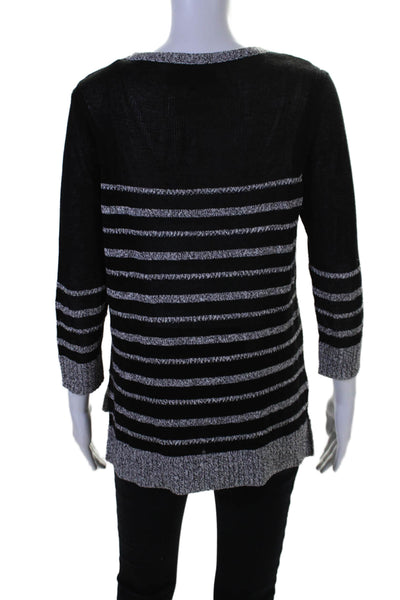 Rag & Bone Womens 3/4 Sleeve Scoop Neck Striped Sweater Black White Size Small