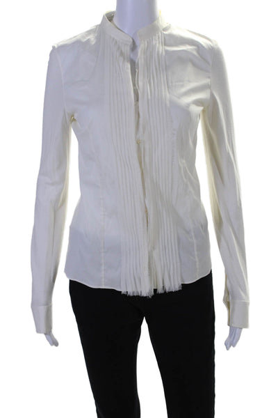 Akris Punto Womens Button Front Long Sleeve Fringe Pintuck Shirt White Size 4