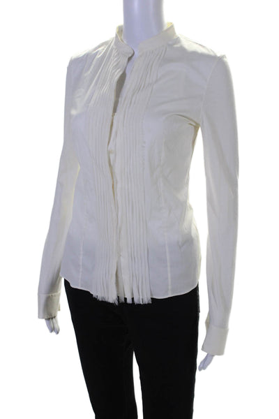 Akris Punto Womens Button Front Long Sleeve Fringe Pintuck Shirt White Size 4