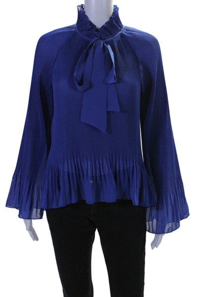 Derek Lam 10 Crosby Womens Long Sleeve Keyhole Pleated Top Blue Size 4