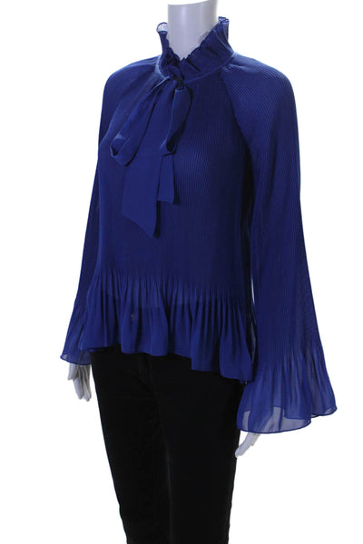 Derek Lam 10 Crosby Womens Long Sleeve Keyhole Pleated Top Blue Size 4