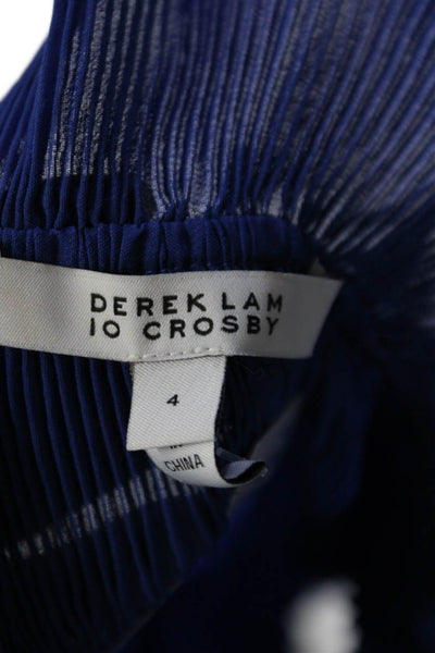 Derek Lam 10 Crosby Womens Long Sleeve Keyhole Pleated Top Blue Size 4