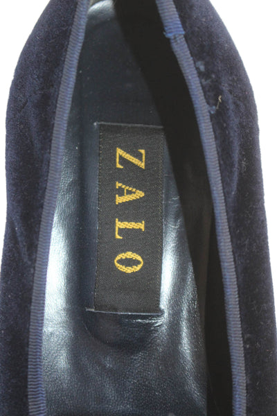 Zalo Mens Velvet Graphic Slip-on Shoes Dark Blue Size 7 1/2