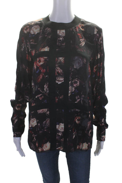 Thakoon Addition Womens Cotton Round Neck Long Sleeve Floral Blouse Black Size 4